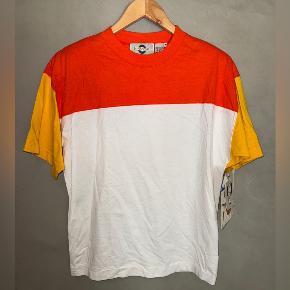 Vintage Chaus Sport Color Block T-Shirt Orange White Yellow medium
